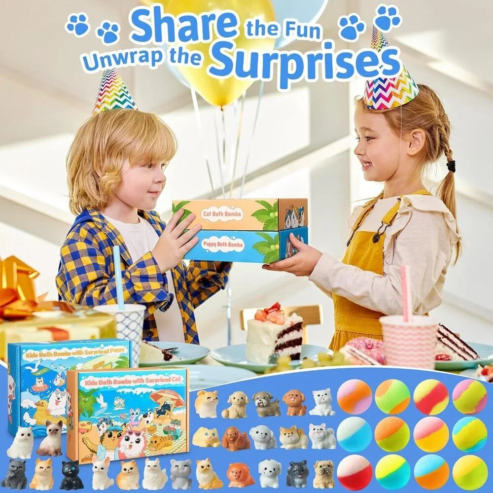 Bath Bombs for Kids with Surprise Inside, 24 Pack Kids BathBombs with Puppy & Ca